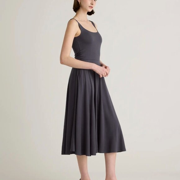 Quince Tencel Jersey Fit & Flare Midi Dress, Carbon Grey, NWT (XS, S, M, L, XL) - Picture 3 of 7